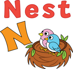 Alphabet N - Nest Illustration for Kids | Fun and Educational Preschool Learning Concept