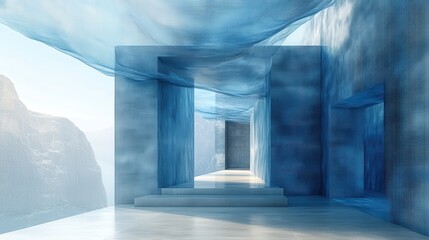 abstract blue wireframe 3d rende