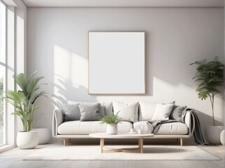 mock up frame in home interior background, white room with minimal decor