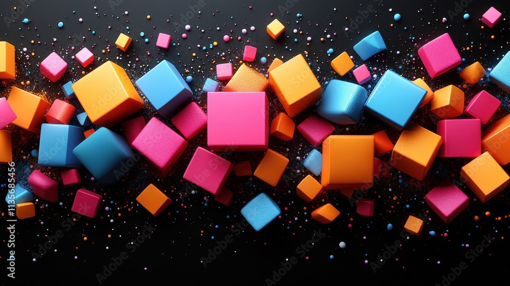 Aufkleber abstract colorful shapes on black background seamless looping animation 3d rende