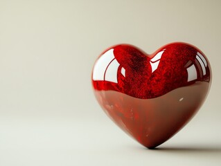A glossy red heart sculpture symbolizing love and affection.