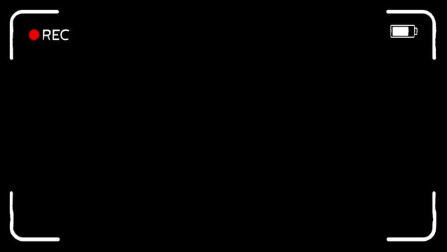 Camera Recording screen. horizontal viewfinder frame on black background. 4K 60fps