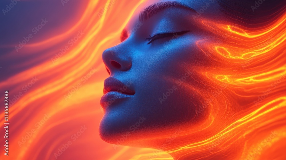 Poster abstract head with colorful lines 3d rende