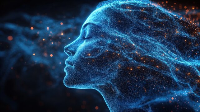 abstract head with blue lines 3d rende