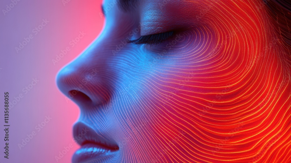 Poster abstract head with colorful lines 3d rende