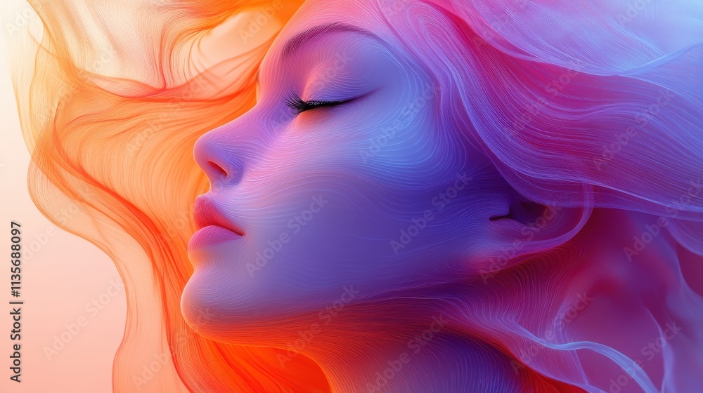 Poster abstract head with colorful lines 3d rende