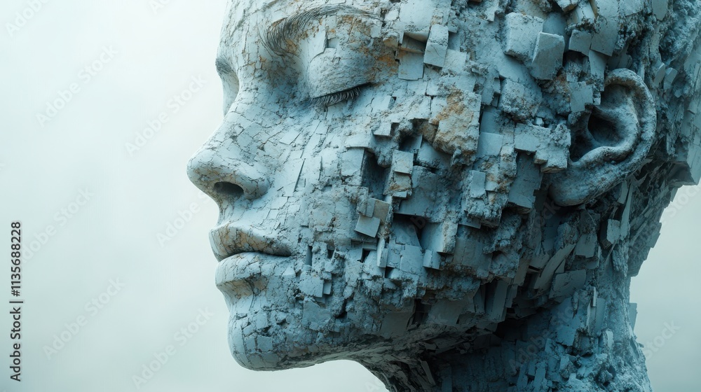 Aufkleber abstract human face 3d illustration of a head constructing from cubes and triangles artificial intel