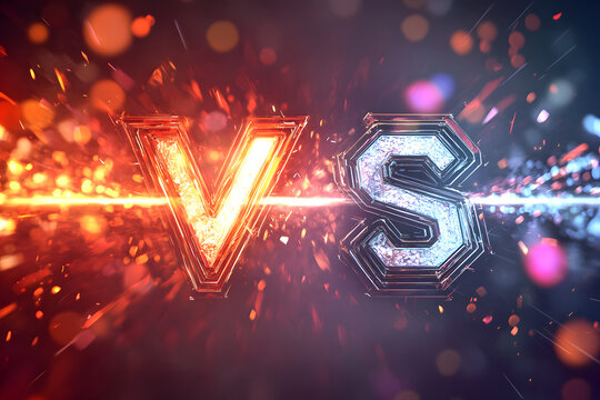 Fiery "VS" letters glowing in red and blue sparks, symbolizing competition, battle, rivalry, challenge, or gaming match; ideal for esports, tournaments, and competitive themes
