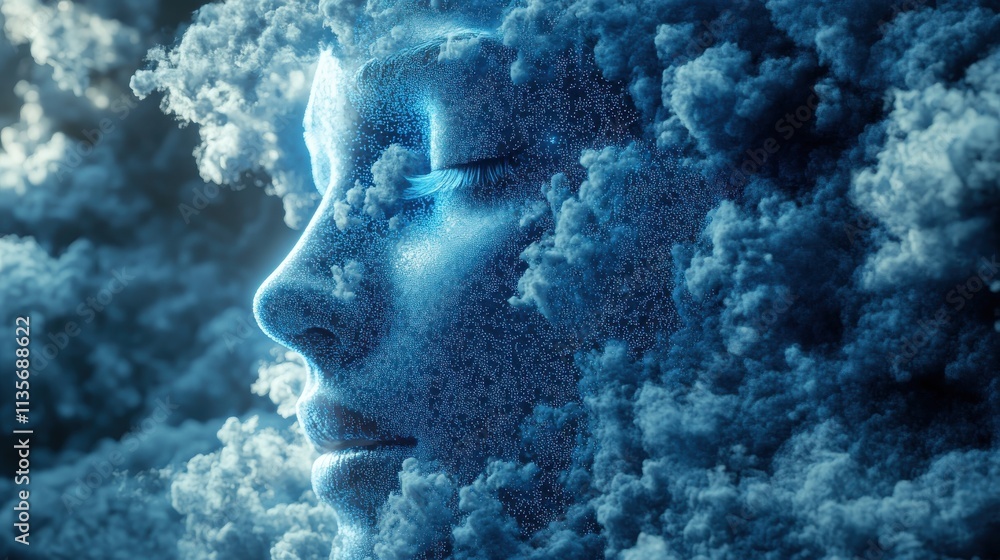Poster abstract human face 3d render artificial intelligence concep