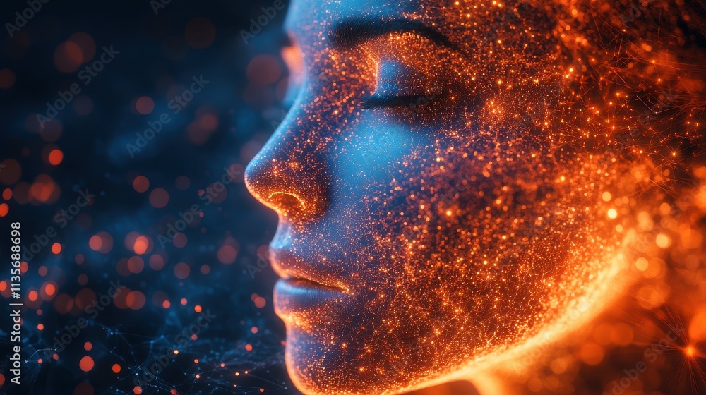 Poster abstract human face 3d render artificial intelligence concep