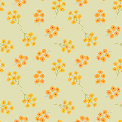 Obraz premium Bright yellow and orange floral pattern on light green background.