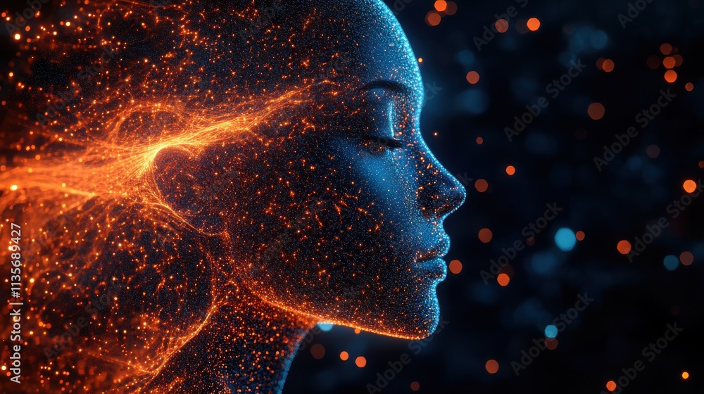 Poster abstract human head 3d render artificial intelligence concep