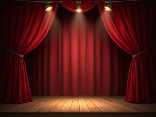 Vintage circus stage with red velvet curtains