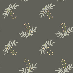 Elegant floral pattern with yellow berries on dark green background.