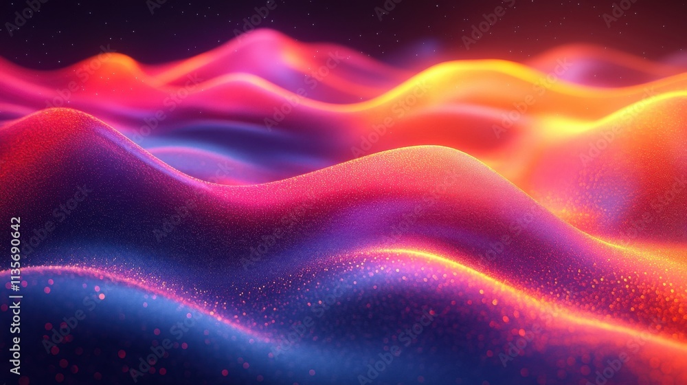 Poster abstract iridescent lines on black background 3d rende