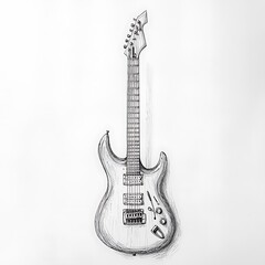Naklejka premium Pen and Ink Drawing of an Electric Guitar on White Background.