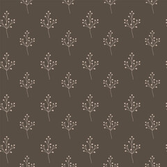 Elegant floral pattern with delicate blossoms on dark brown background.