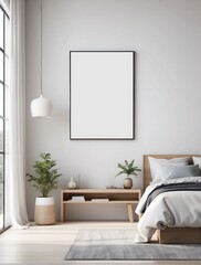 minimalist home mockup, bedroom interior background, coastal style, crisp white color