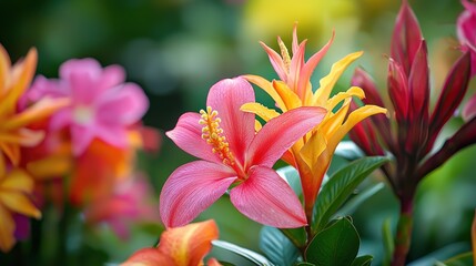 A colorful of scene with various tropical flower