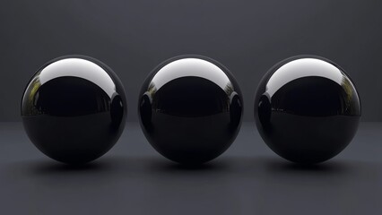 Three glossy black spheres arranged on a smooth surface