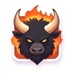 Fantasy app icon featuring a bull head with flames in a vibrant and dynamic design appealing to gamers and creative audiences