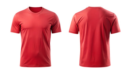 red blank t shirt template from two sides isolated on transparent white background, clipping path