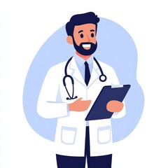 Medical records app doctor holding clipboard in white coat examining patient data with technology and healthcare insights for modern practice