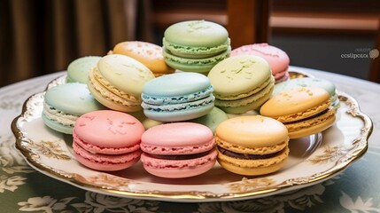 Fototapeta premium Pastel Macaroons on a Plate 