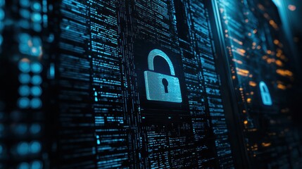 a computer screen with a lock icon, representing cyber security and data protection.