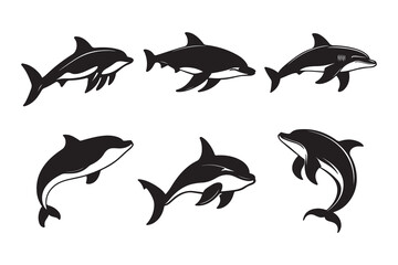 Fototapeta premium Dolphin Silhouette Set Vector illustration