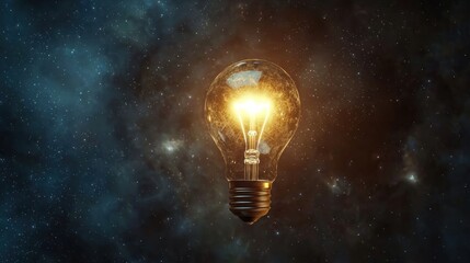 A conceptual image of a lightbulb floating in space, glowing brightly as a symbol of ideas and wonder.