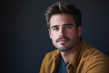 Obraz premium Stylish Young Man with a Confident Expression in a Casual Outfit