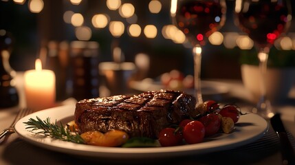Romantic Steak Dinner with Elegant Table Setting