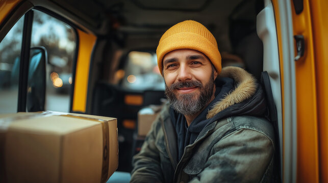 A friendly delivery driver transporting packages, maintaining a schedule, and ensuring customer satisfaction.