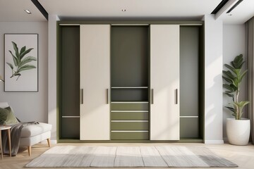 Contemporary 2 Door Olive Green And Cream Sliding Wardrobe Design
