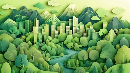 Eco-friendly city integrated with nature.