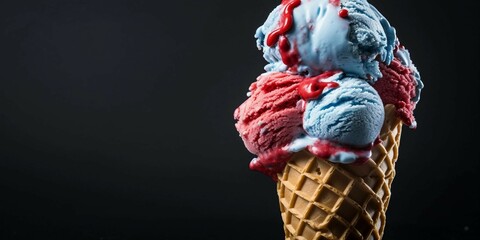 Red, White, and Blue Ice Cream in Waffle Cone