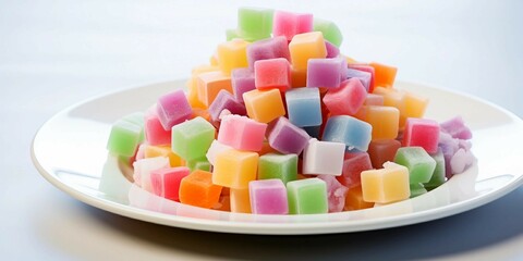 Colorful Candy Cubes on a White Plate