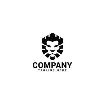 Lion face shield logo icon. Premium king animal sign. Vector illustration.