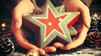 sparkling star-shaped gift box against festive bokeh: perfect for holiday posters, party decor, or unique event invitations that shine with joy and celebration!