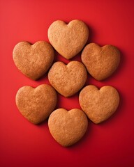 Obraz premium Heart-shaped Cookies on Red Background