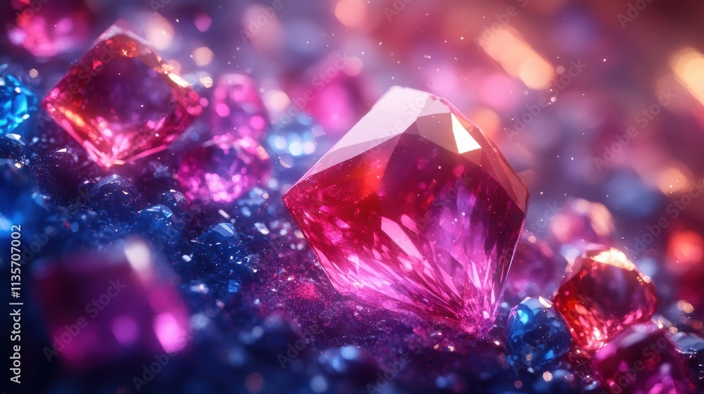 Aufkleber abstract vertical animation background with falling gemstones video 3d rende