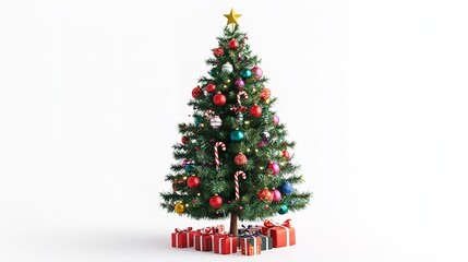Naklejka premium 3D render of decorated cartoon-style Christmas tree