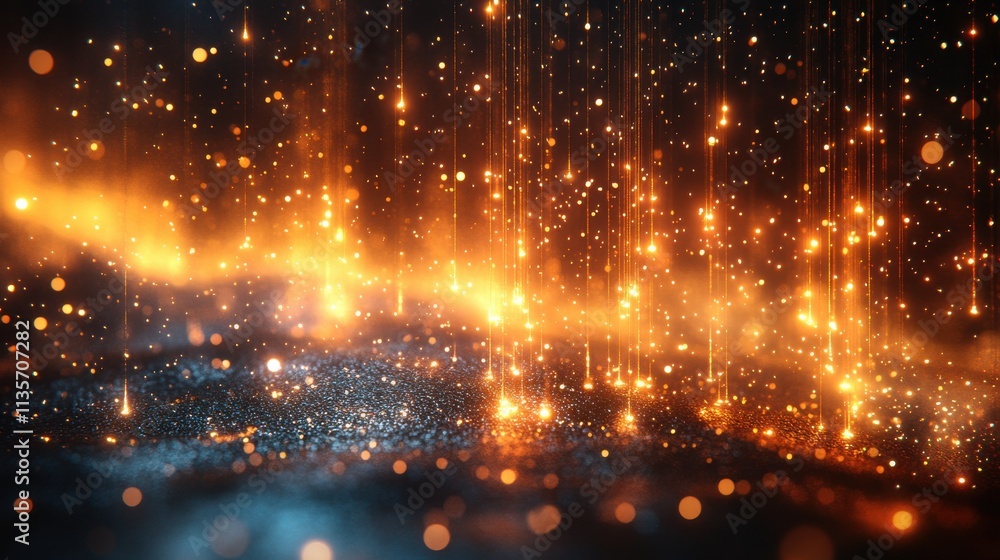 Poster abstract vertical animation background with falling gold particles seamless looping video 3d rende