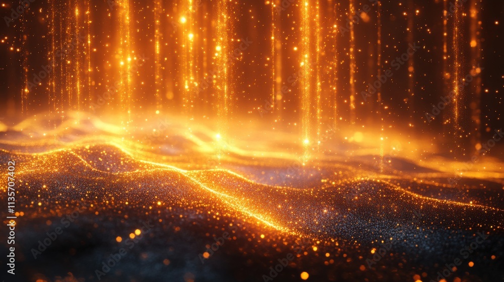 Poster abstract vertical animation background with falling gold particles seamless looping video 3d rende