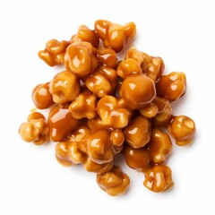 Caramel popcorn , Isolated white background, flat lay