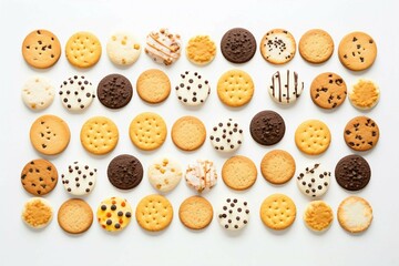 Obraz premium Assorted Cookies , Isolated white background, flat lay