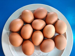 Delicious unpeeled boiled chicken eggs