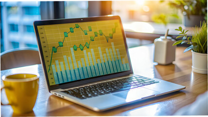 Close up laptop screen eco friendly financial software interface green analytics digital innovation green finance
