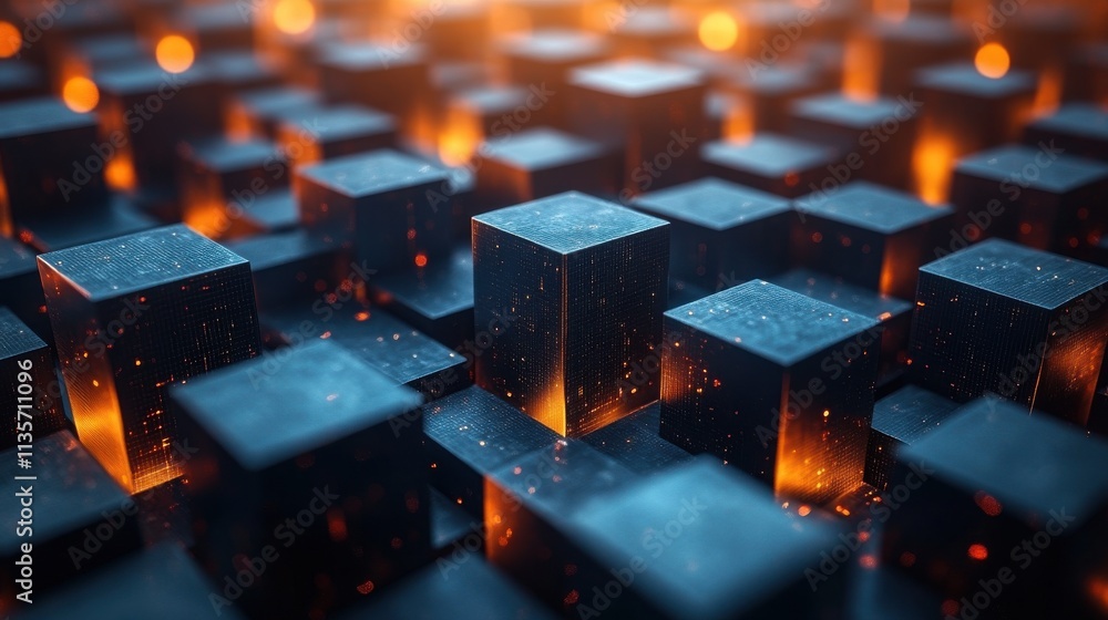 Aufkleber abstract vertical animation dark geometric background with rotating cubes seamless looped video 3d r
